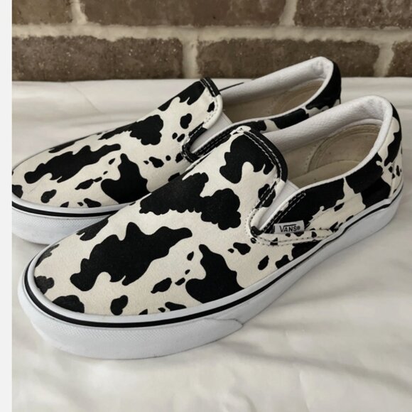 VANS Customs Cow Print Slip on Canvas Shoes Size 8.5 Men 7 - Picture 1 of 7